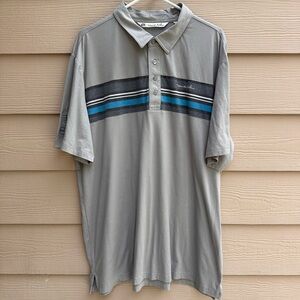Travis Mathew Men's Striped Polo Shirt Blue & Gray Golf Logo Size XXL (C29)